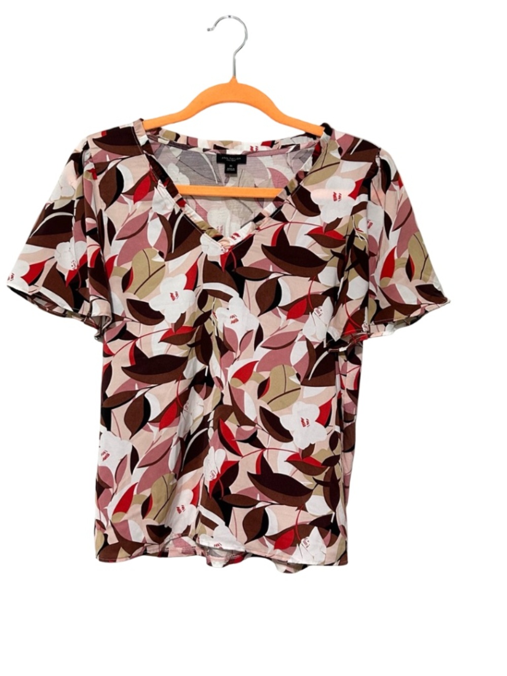 Ann‎ Taylor XS Career Wear Blouse Brown Pattern